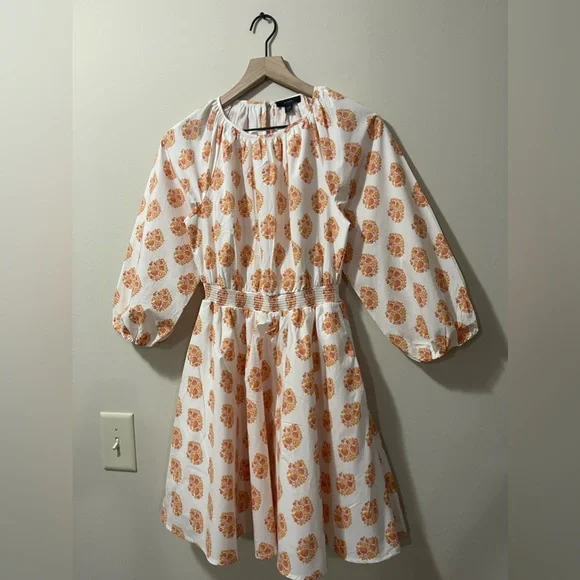 J. Crew White Orange Raspberry Pink Floral Pleated Fit & Flare Dress Size XXS - Picture 5 of 9